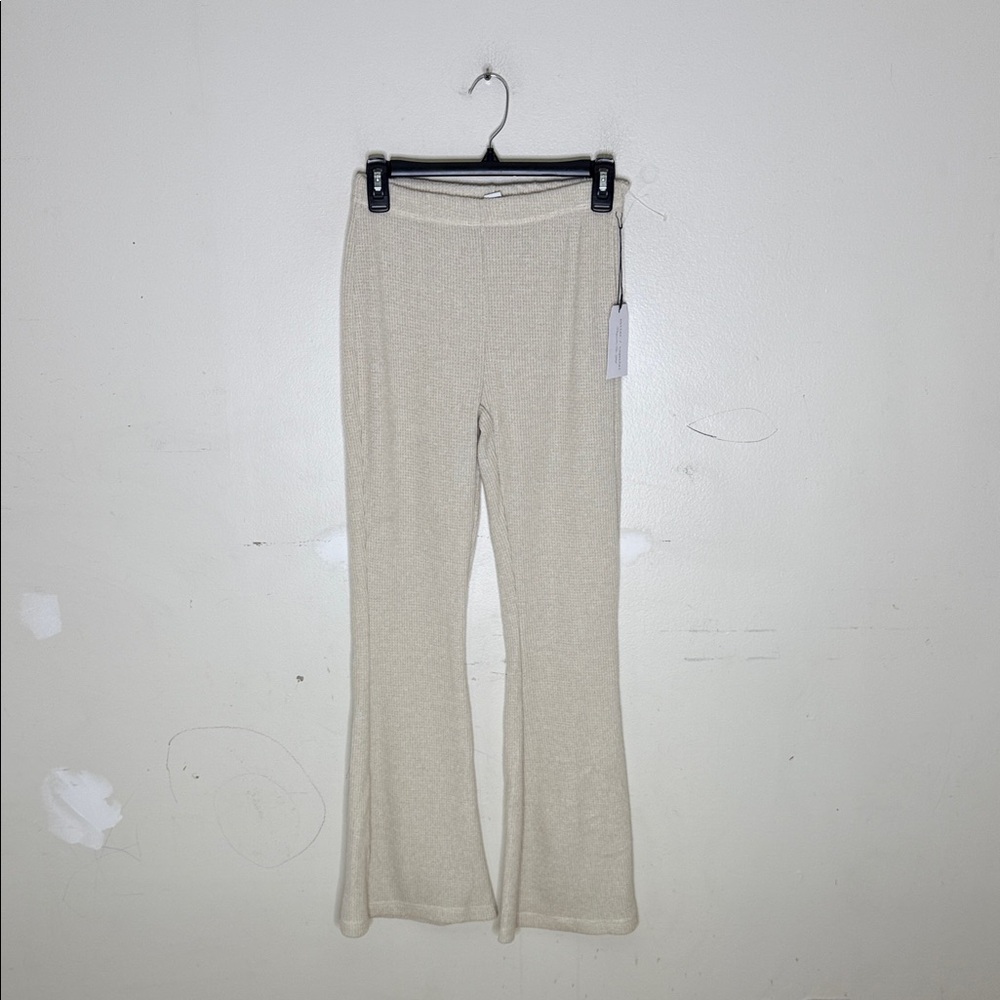 Better/Together Cream Flared Vented Waffle Knit Poly Blend Pants Small NEW!